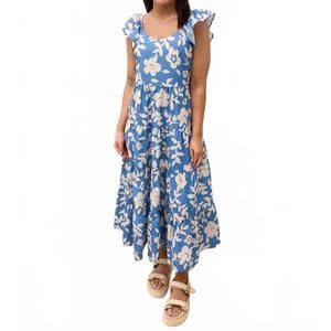 NEW LITTLE DAISY CLOSET give me summer floral midi dress - plus in sky blue